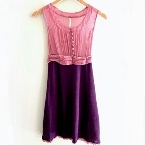 Free People Pink & Purple Dress Silk & Wool